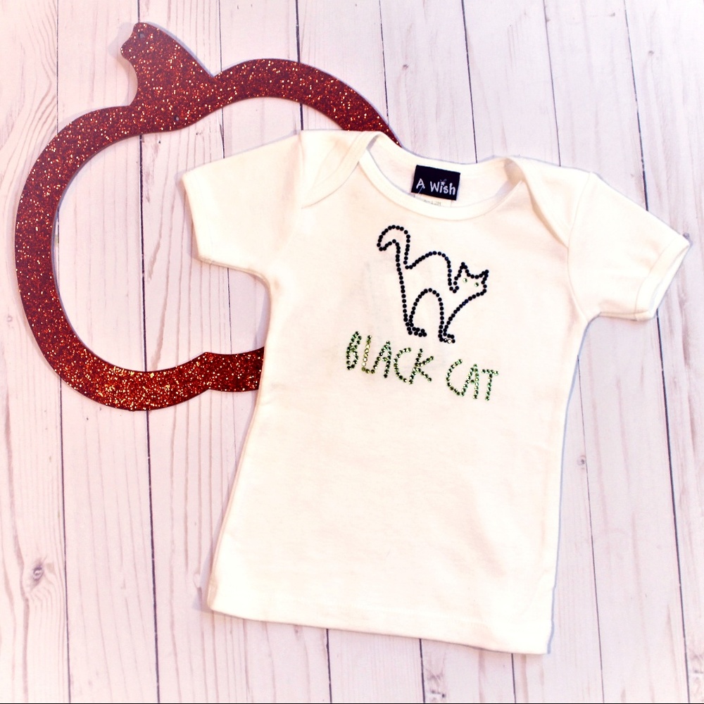 A Wish Black Cat Swarovski Crystal SS T-Shirt